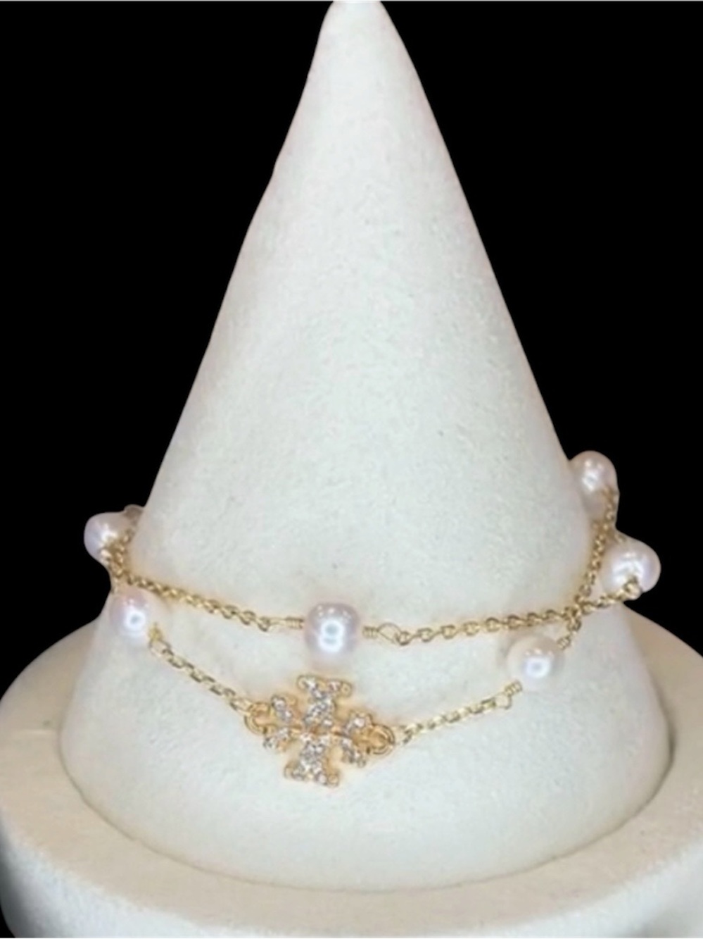 New Auth. Tory Burch Kira Double-Strand Gold / Pearl Bracelet